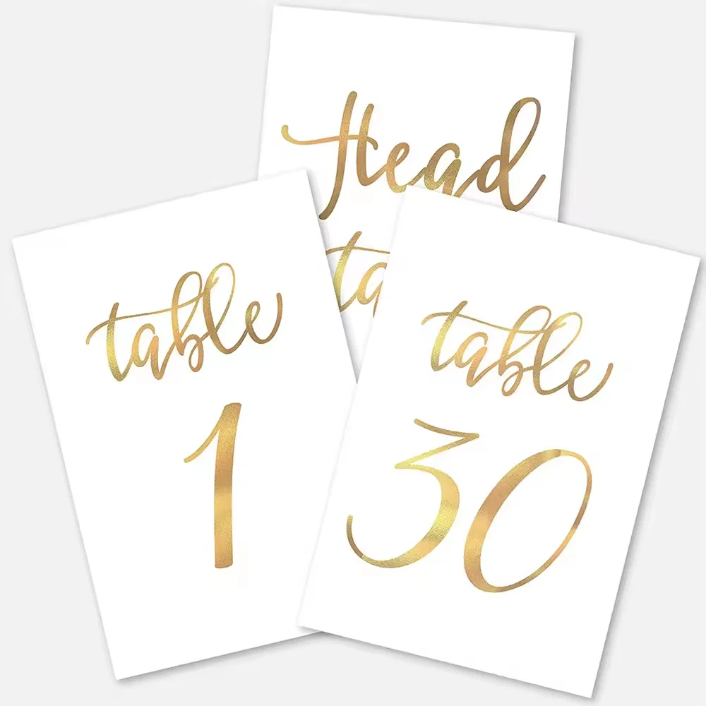 31pcs Number 1 30 Printed Gold Foil Wedding Double Sided Paper Stand Up Table Numbers 31pcs Sliver Foil Cards with Head Table