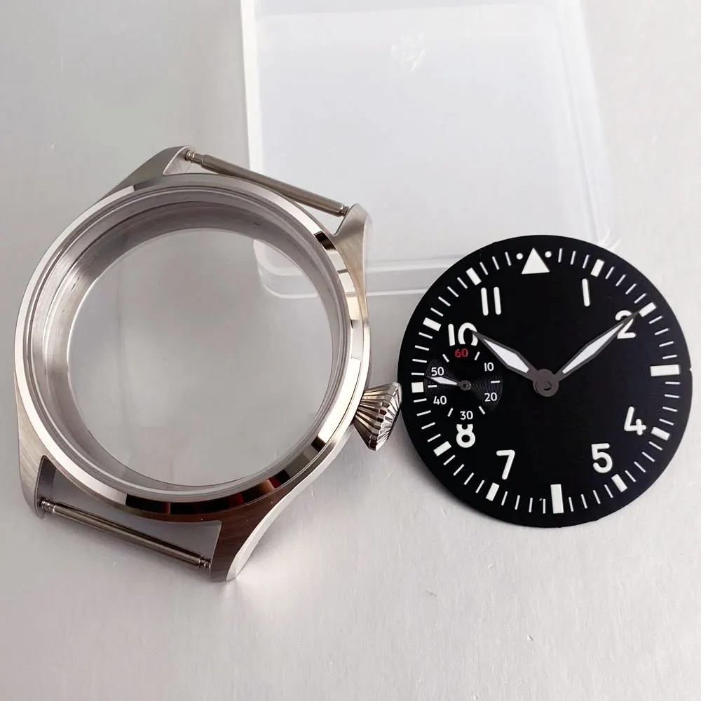 Steel 42mm Sapphire Crystal Retro Pilot Watch Case for Men - Mechanical Watch Part with 37mm Dial