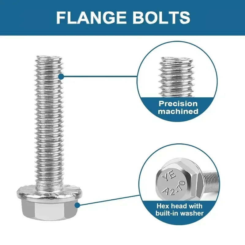 96pcs Flange Hexagon Bolt Nut Washer Kit Stainless Steel Screws Hex Cap Flange Bolt Assortment Kit M8 Hardware Fasteners Tools