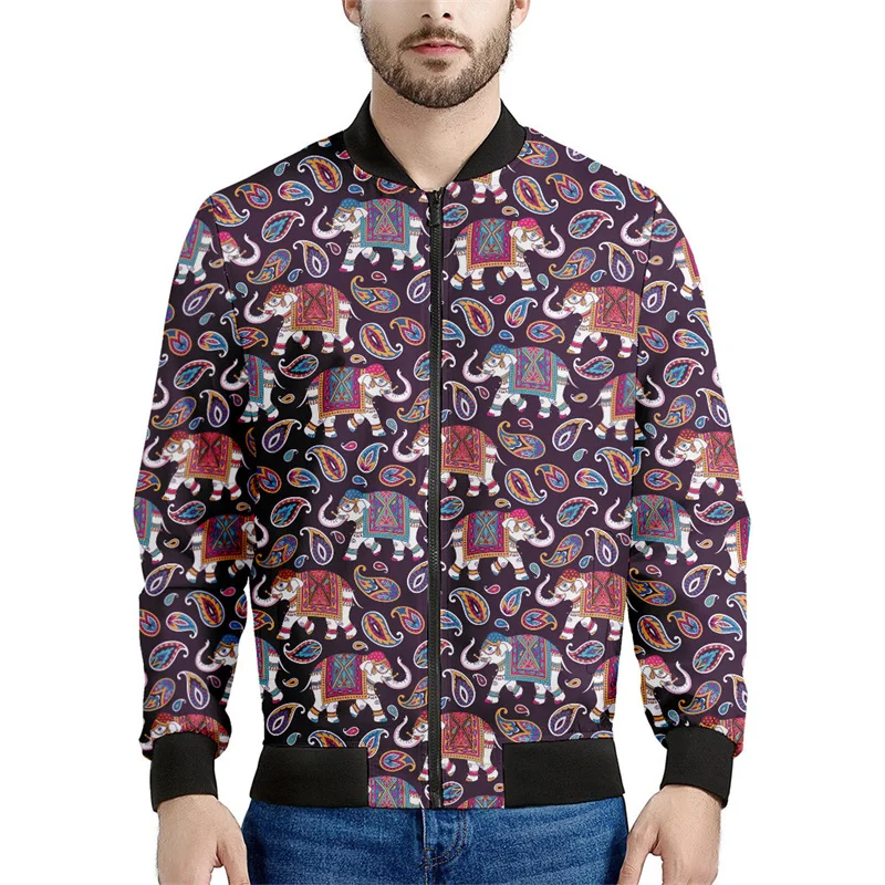 thumbnail image 1 of Chaqueta con cremallera y estampado 3D de elefante tribal para hombre, sudadera con estampado de animales, chaquetas holgadas de calle para primavera y otoño, abrigos de manga larga, 1 of 5