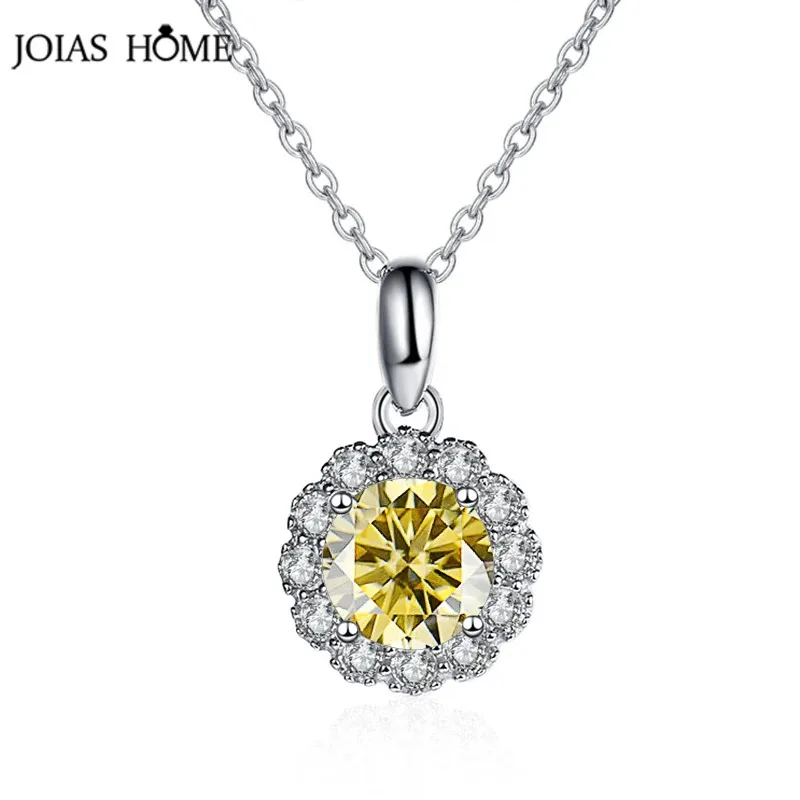 

JoiasHome Multi Color 1CT Moissanite Pendant Necklace For Female S925 Sterling Silver Trendy Flower Pendant Necklace For Party