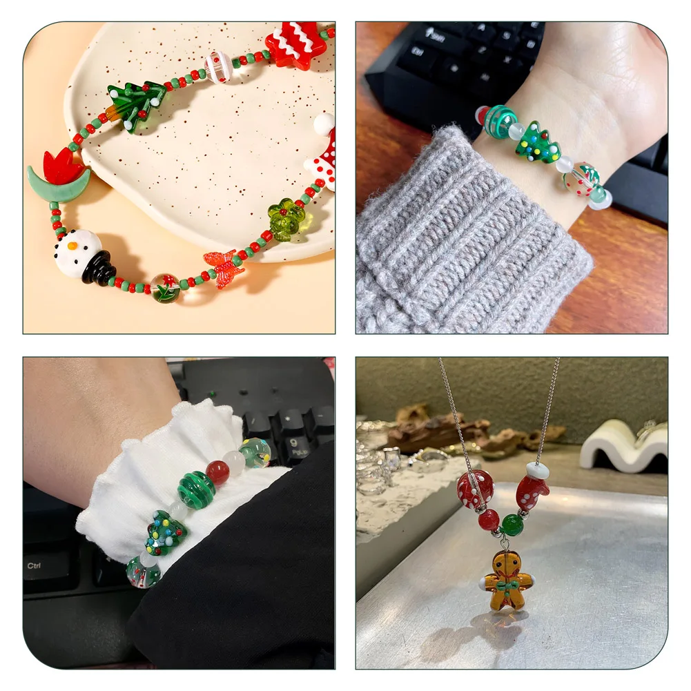 Christmas Lampwork & Transparent Glass Beads Xmas Tree Santa Claus Snowman Colorful Bead Charms DIY Jewelry Making Finding Kit