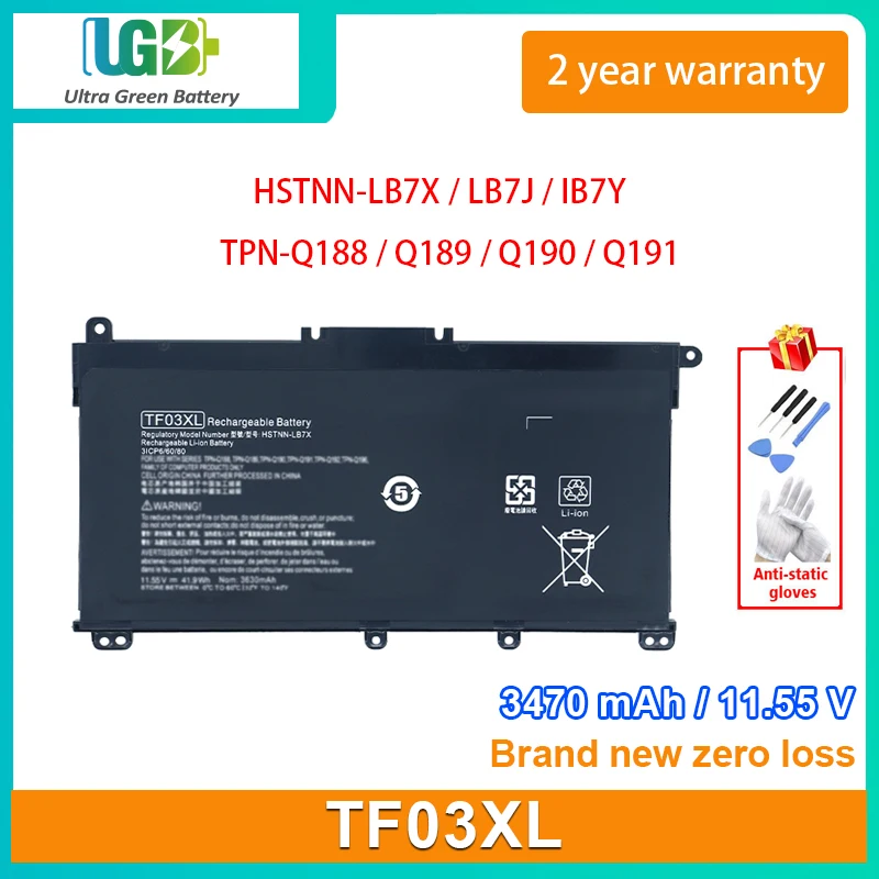 

UGB New TF03XL Battery For HP Pavilion 14-bf033TX 14-bf108TX 14-bf008TU 14-bp080nd 14-bf 15-CC TPN-Q188 Q189 Q190 Q191