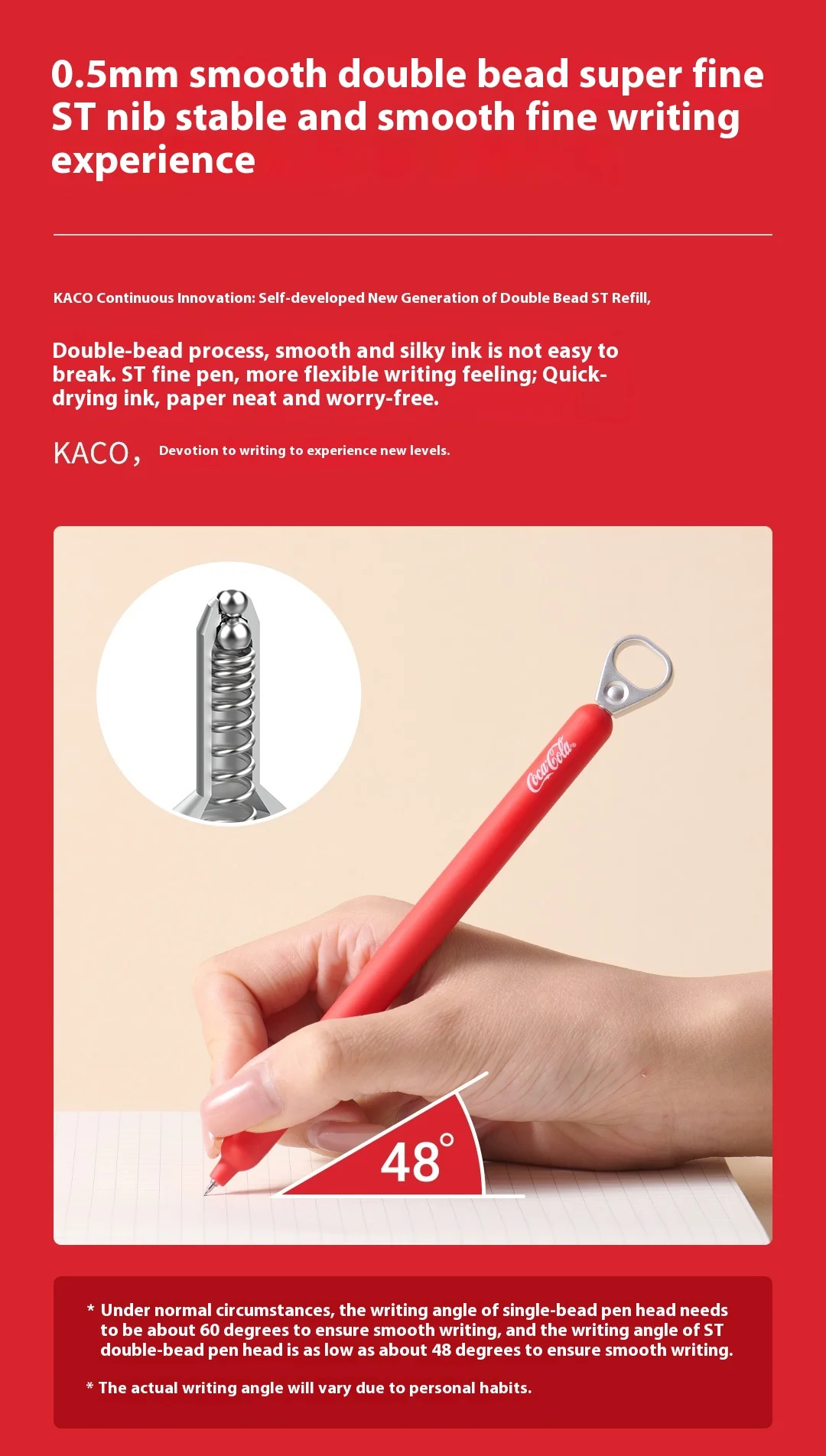 Kawaii KACO Coca-Cola Popup-Gelstift, 0,5 mm, kreativer Zugring, Stress abbauen, Kugelschreiber, Schulanfang, Schreibwaren – Detail 5