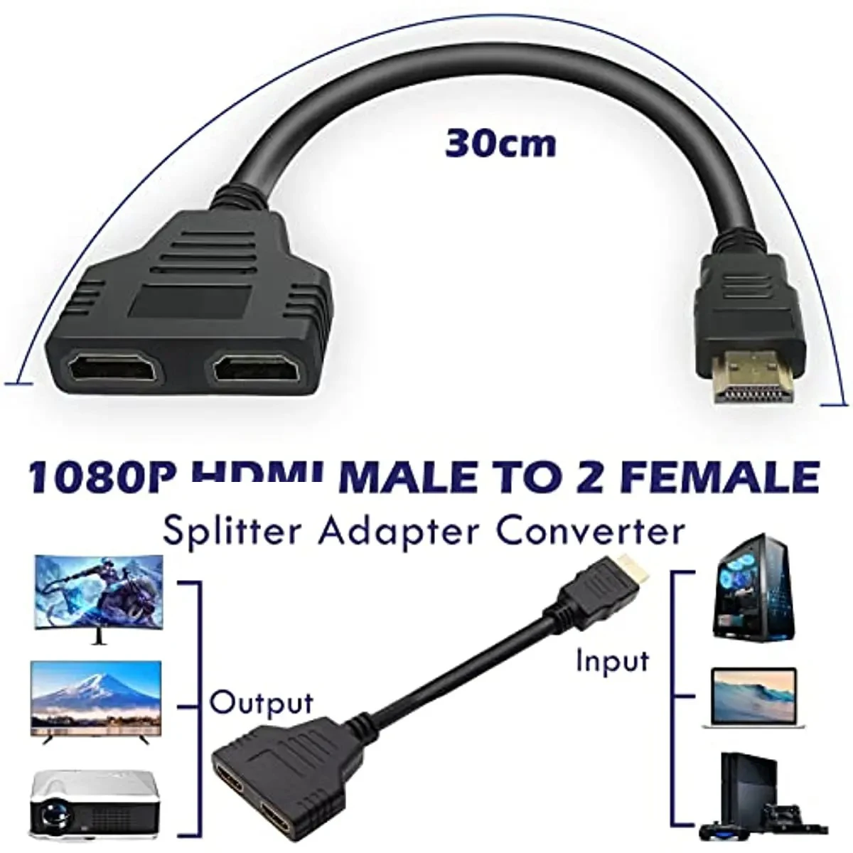 For HDMI Splitter Adapter Cable Male To Dual HDMI-compatible