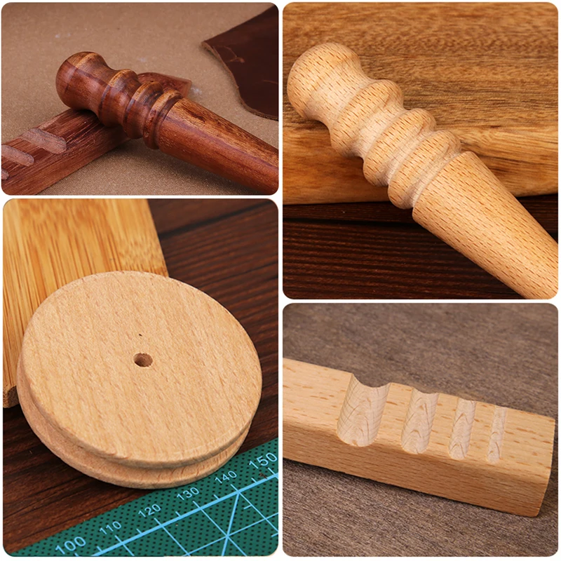KRABALL Wooden Round Burnishing Edge Leather Edge Slicking Round Grinding Rod for Polished Leather Craft Working Tool