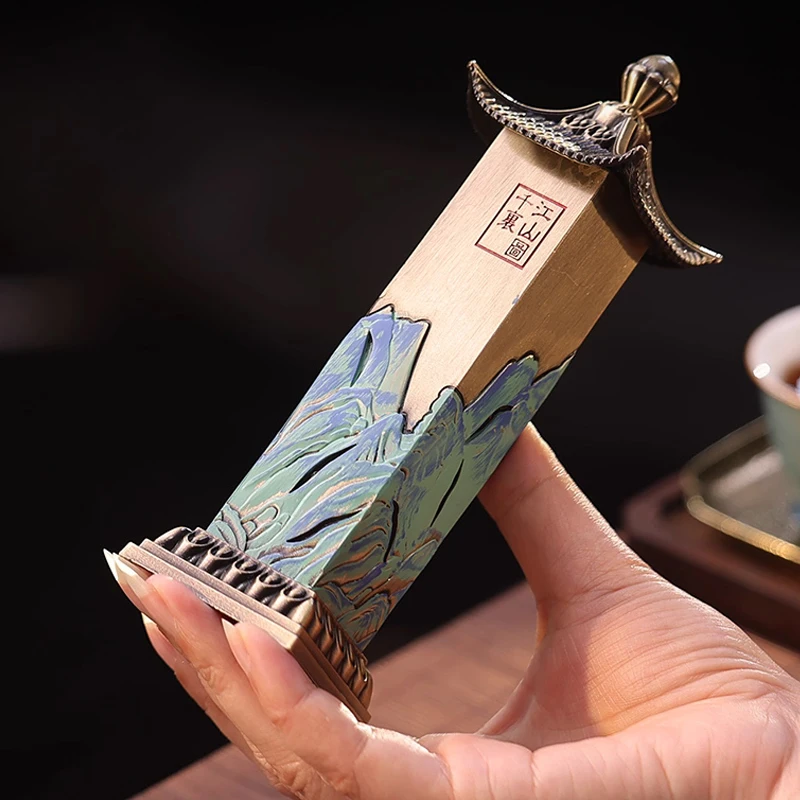 Creative Retro Aromatherapy Furnace, Home Zen Tea Ceremony, Desktop Decoration, Chinese style Alloy Vertical Incense Burner, 1Pc