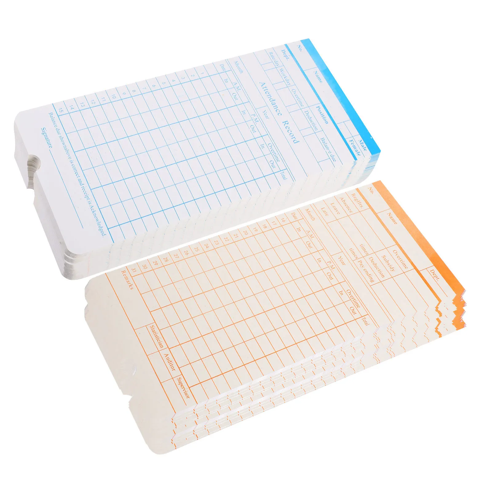 100매 출석 카드 종이 직원용 양면 시간 카드 사무용품 휴대용 쓰기 쉬운 시트