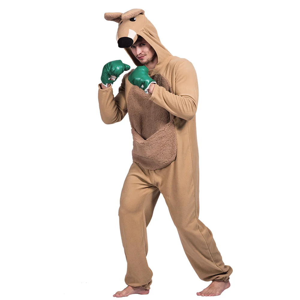 

Men's Kangaroo Boxer Halloween Costume Unisex Adult Animals Hooded Jumpsuits Pajamas Carnival Easter Purim Fancy Dress