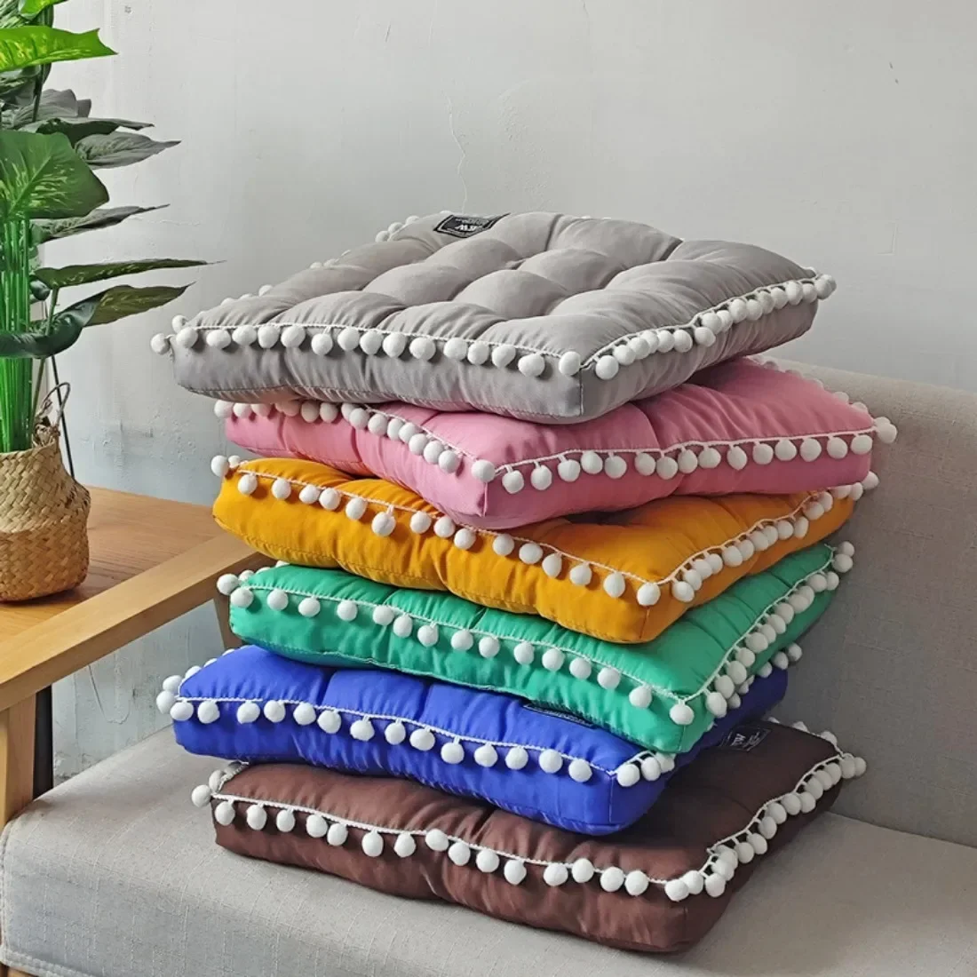 

Thickened INS Styles Hairball Cushion Solid Color Scandinavian Style Square Chair Cushion Window Cushion Home Decoration