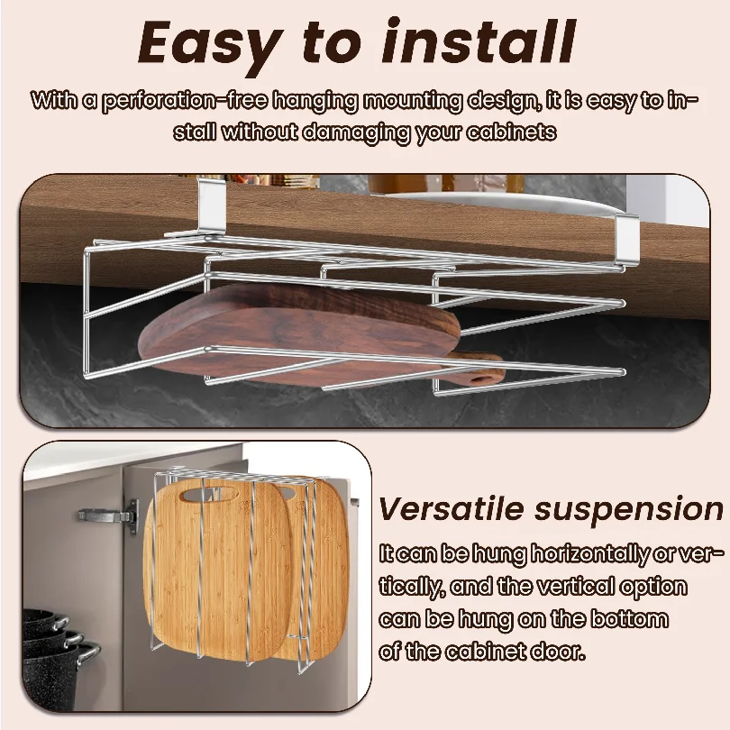 Under Cabinet Cutting Board Organizer Holder Kitchen Hanging Chopping Board Pot Lid Kitchenware Storage Rack Stainless Steel 3