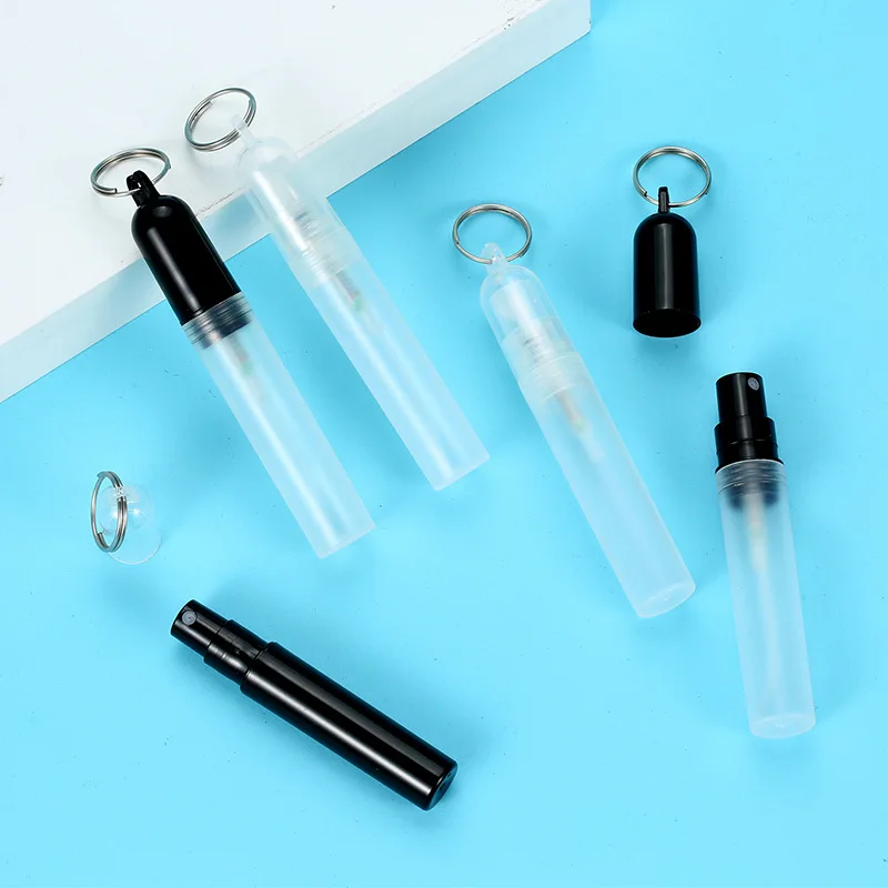 50pcs/lot Plastic Spray Bottle with Key Ring Sample Perfume Sub Travel Small Capacity Mini Micro Perfume Fountain Pen jewelry gift box bracelet necklace earrings ring organizer storage box paper cardboard jewellery packaging container with sponge