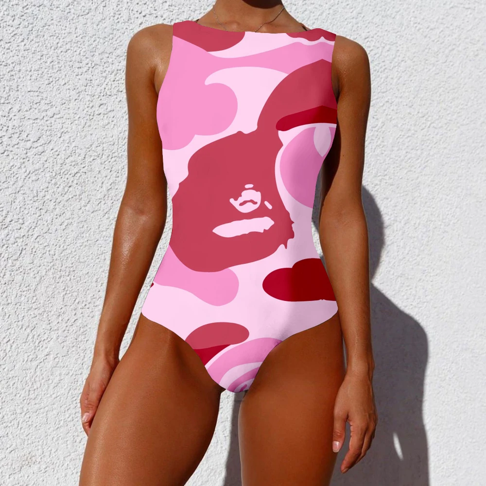 One Piece Sexy Bra Swimsuit Colors Camouflage Pattern Printed Casual Sportswear Swimwear Beach Swimming Suit for Women Clothing