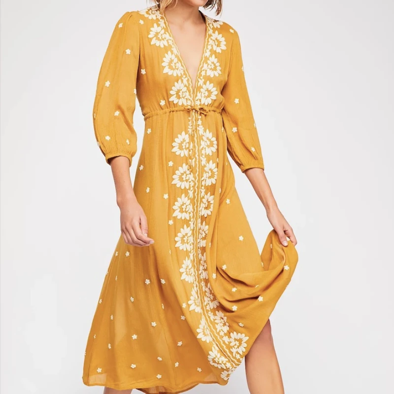Canwedance Femme Boho Maxi Dress Half Sleeve Floral Embroidery Cotton Dress  Free Loose Fit Style Vestidos People Hippie Robes - AliExpress 200000345