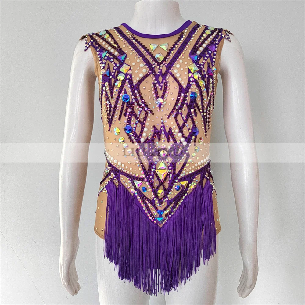 

LIUHUO Rhythmic Gymnastics Leotard Customize Women Girl Teen Kid Costume Performance Competition Skating Dress Sleeveless Purple