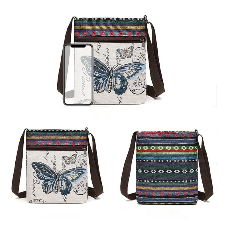 Canvas bag, women's crossbody bag, Chinese style, cute student outing, ethnic style, small shoulder bag, single shoulder bag