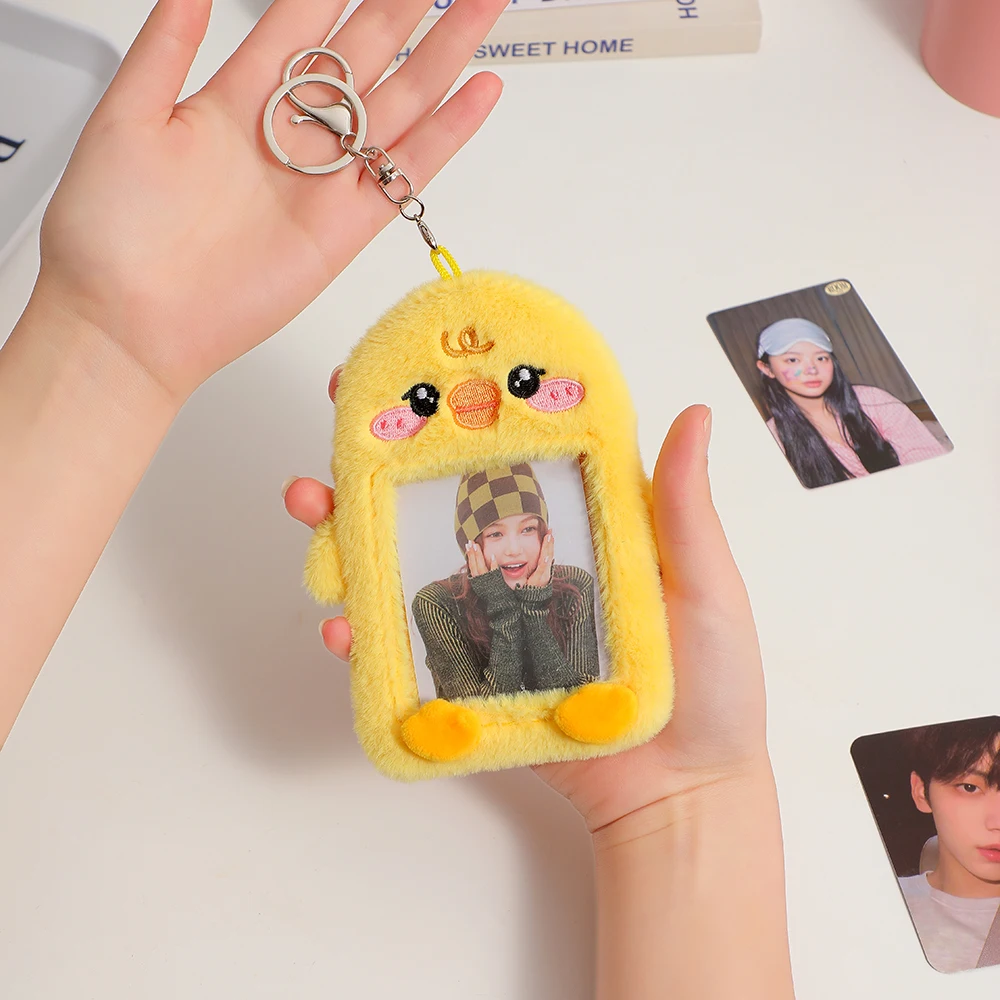 Photo Card Holder Kawaii Cartoon Photocard Holder Animal Series Soft Plush 3 Inch Kpop Photo Card Holder Bag Pendant School Stationery