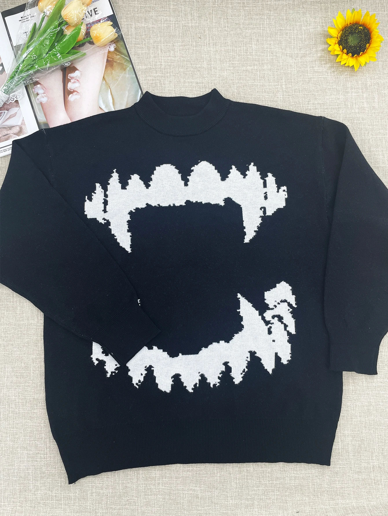 temperament commuter style pullover sweater for women's autumn and winter new loose all-match crew-neck knitwear