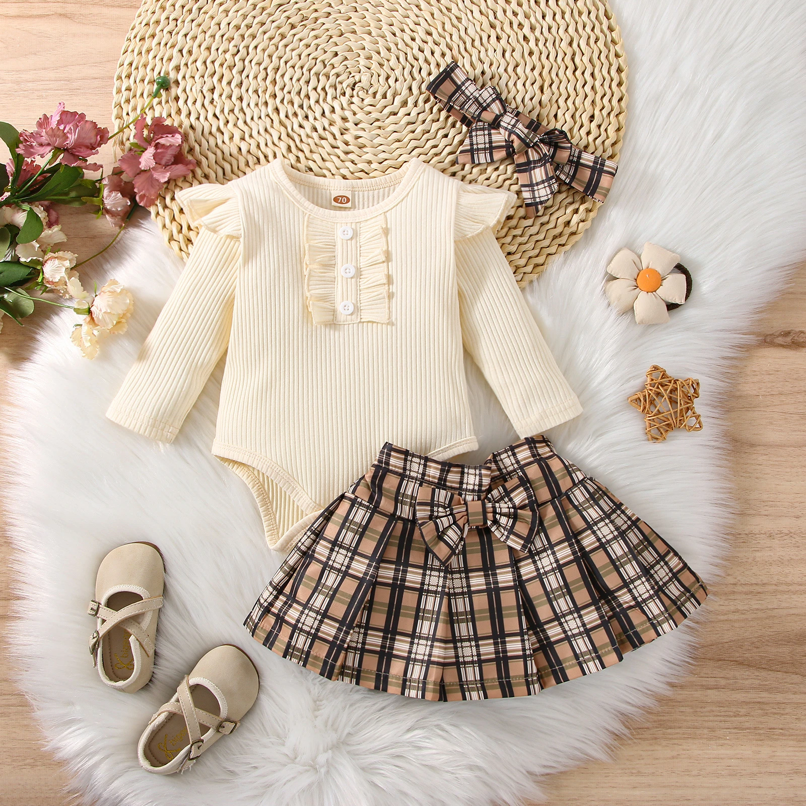 3pcs Fall Winter Newborn Baby Girl Clothes Set Long Sleeves Knitted Top