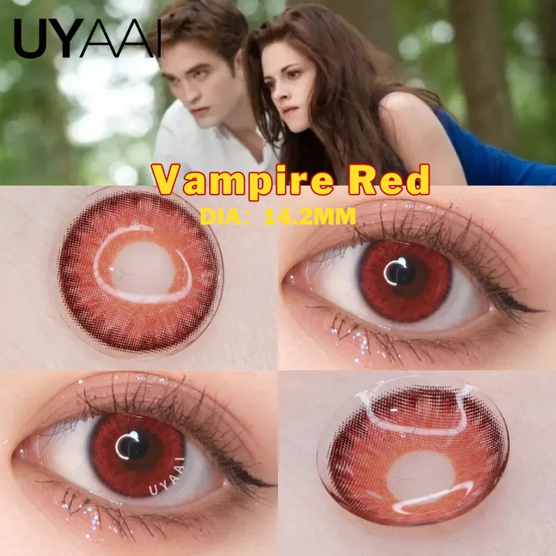 

UYAAI Color Lens Eyes 2Pcs Vampire Red Contacts Natural Brown Blue Green Color Contact Lenses For Eyes Yearly Use Pink Pupils