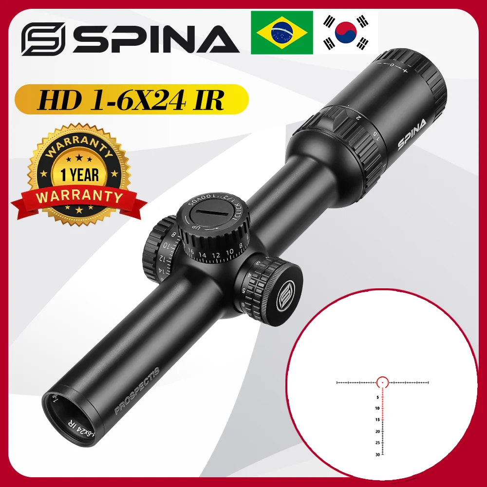 

SPINA Optics 1-6x24 IR Hunting Riflescope Compact With Dual QD Scope Mount Red Green Illuminated For Outdoor Tactical Shooting