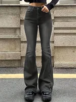 Women Flare Stretch Moustache Jeans Fashion Skinny Bell Bottom High Waist Gray Denim Pants Lady Classic Y2K Punk Long Trousers - Image 4