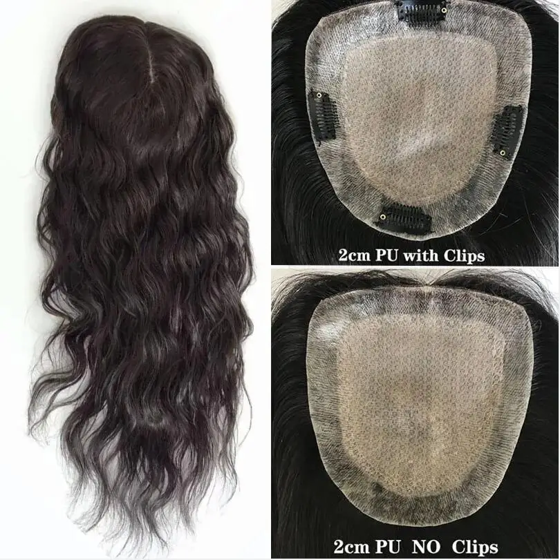 Wavy Silk Skin Base Brazilian Virgin Human Hair Topper for Women with 4 Clips Water Wave 2CM PU Around Silk Base Topper
