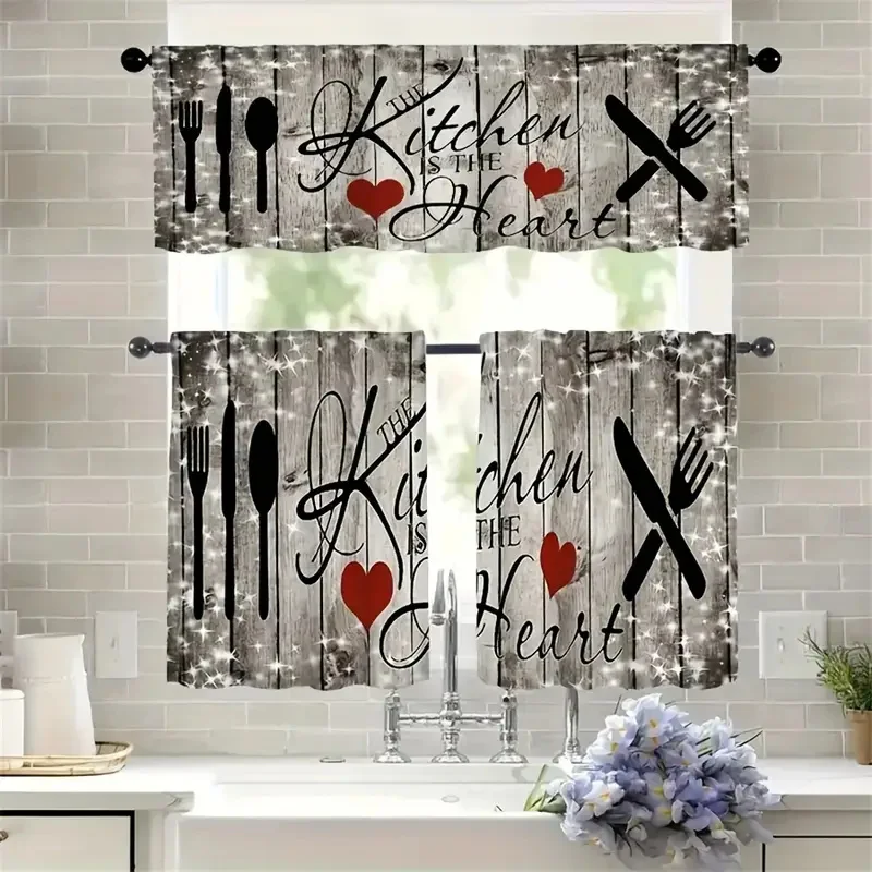 Minimalist Kitchen Curtains with Knife & Fork Text Design – Easy Install Window Decor 4