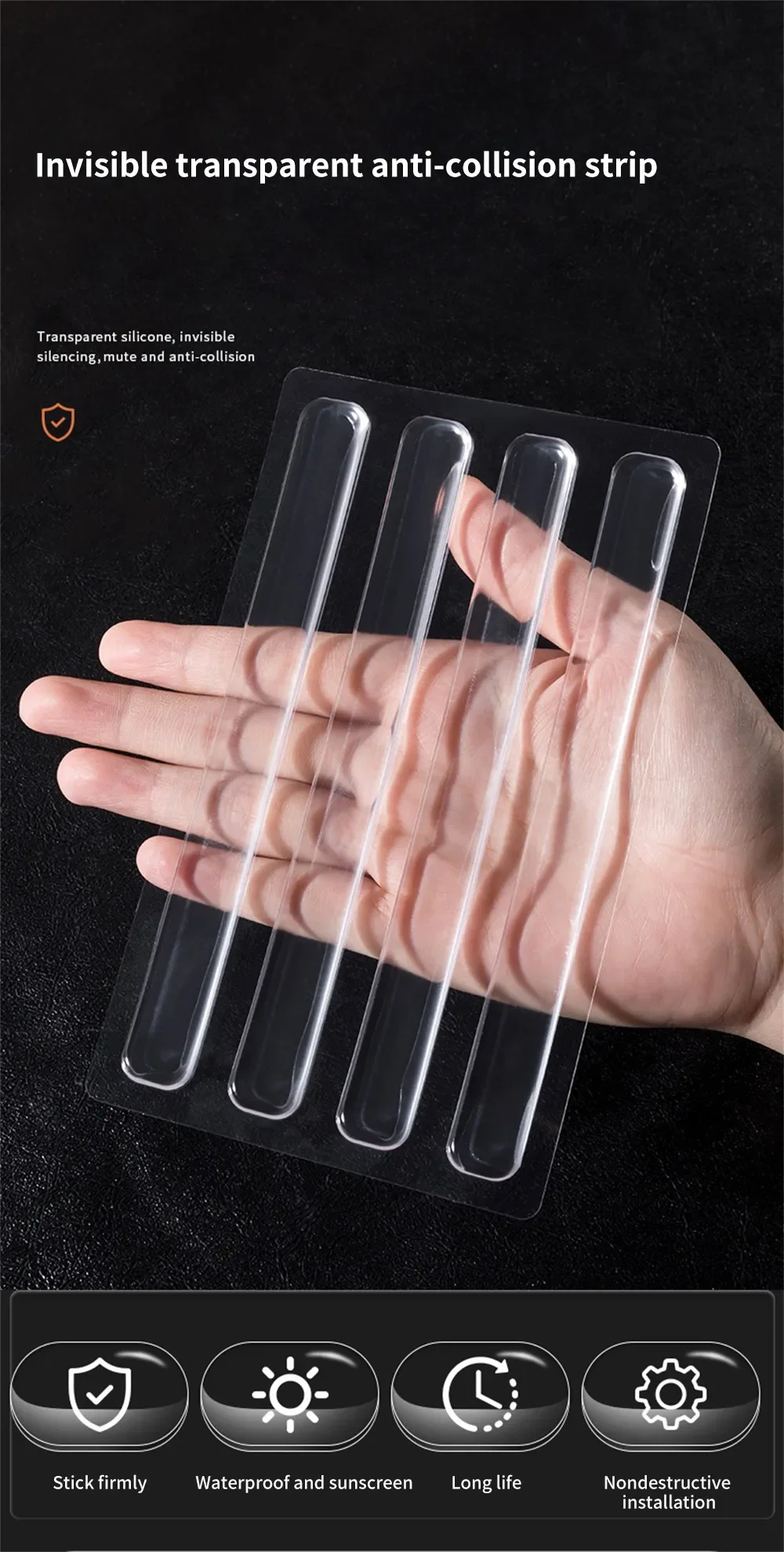Description Picture 2 of itemSilicone Self Adhesive Buffer Pads Refrigerator Anti-collision Strip Door Stopper Cabinet Bumpers Transparent Wall Protector Pad