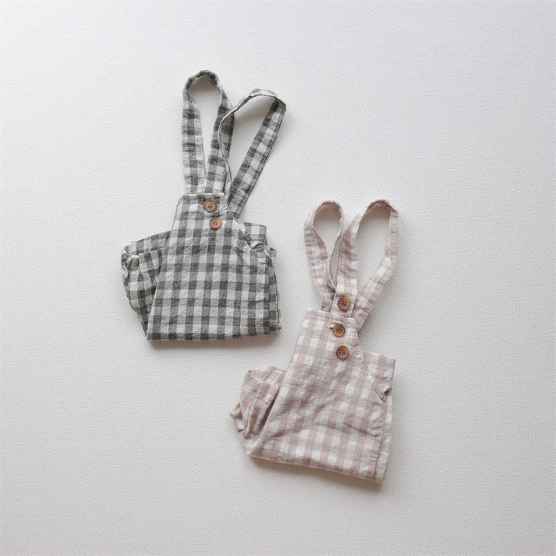 

Baby Toddler Girl Suspender Shorts Spring Summer Plaid Casual Strap Short Pants for Infants Cotton Kids Clothes Boys Overalls