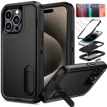 Case For iPhone 15 14 13 12 11 Pro Max XS XR 8 7 Plus Heavy Duty Shockproof Anti-Scratch Rugged Protective with Kickstand Cover