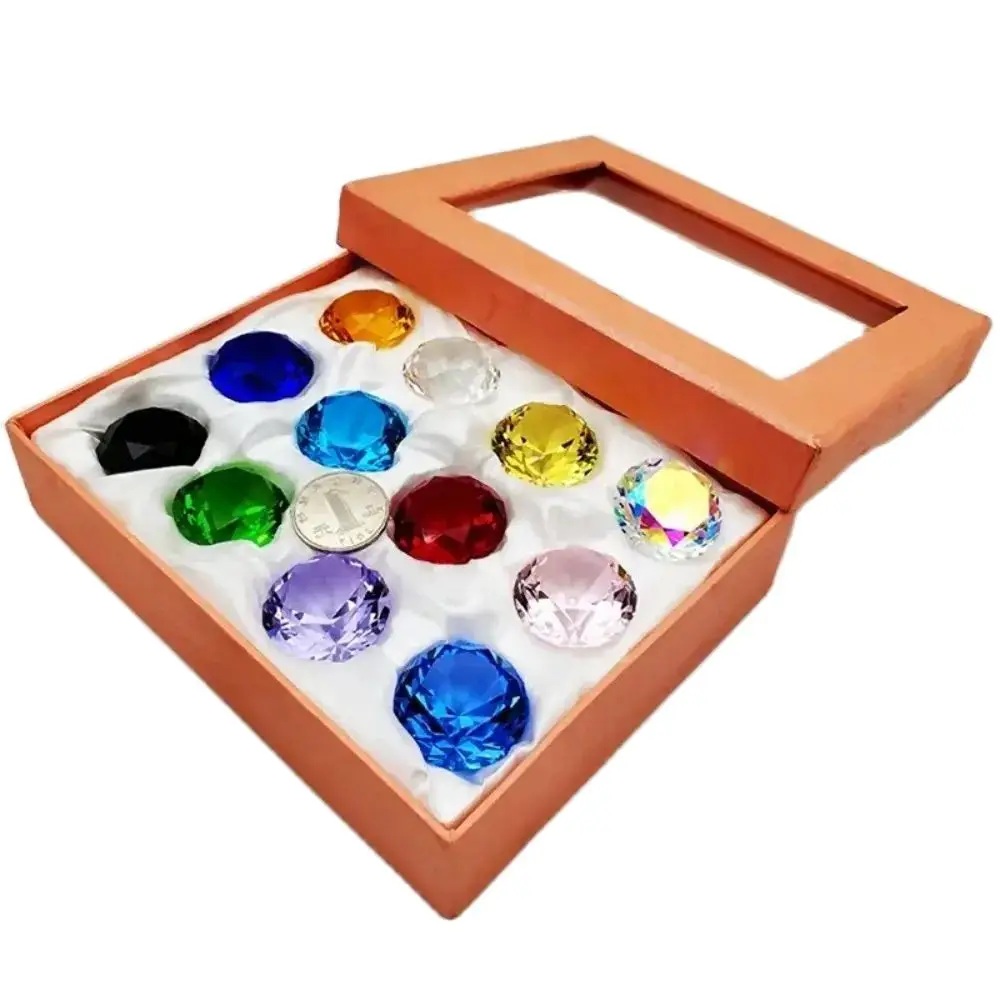 Crystal Glass Diamond Jewel Paperweight Room Decor Children Toys 12 Color Round Cut Crystal Gem Gift Box Set (12pcs) 5