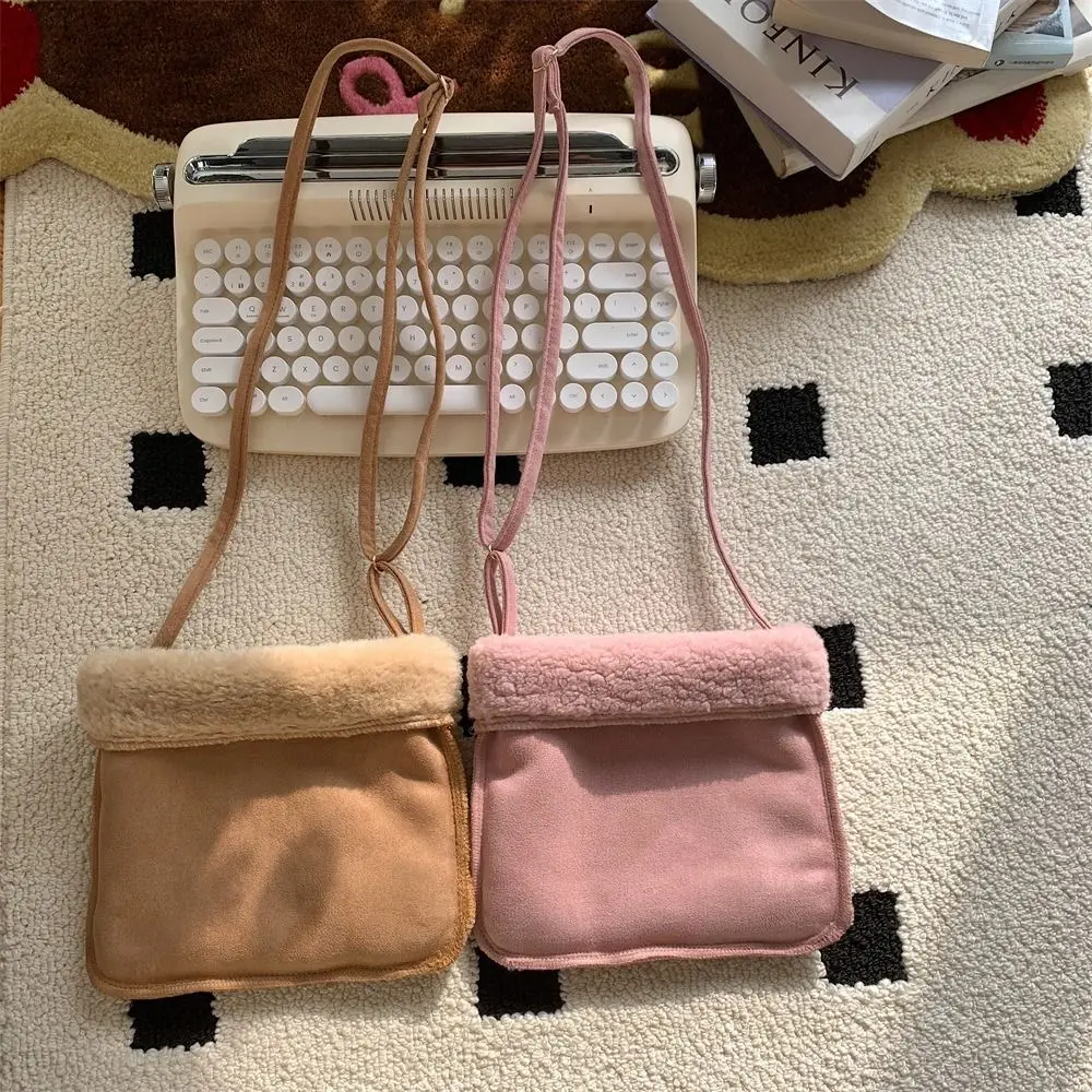 

Сумка на плечо из овечьей шерсти и плюша, простая маленькая квадратная сумка, плюшевая сумка, Замшевая сумка через плечо, кошелек, коричневый студенческий