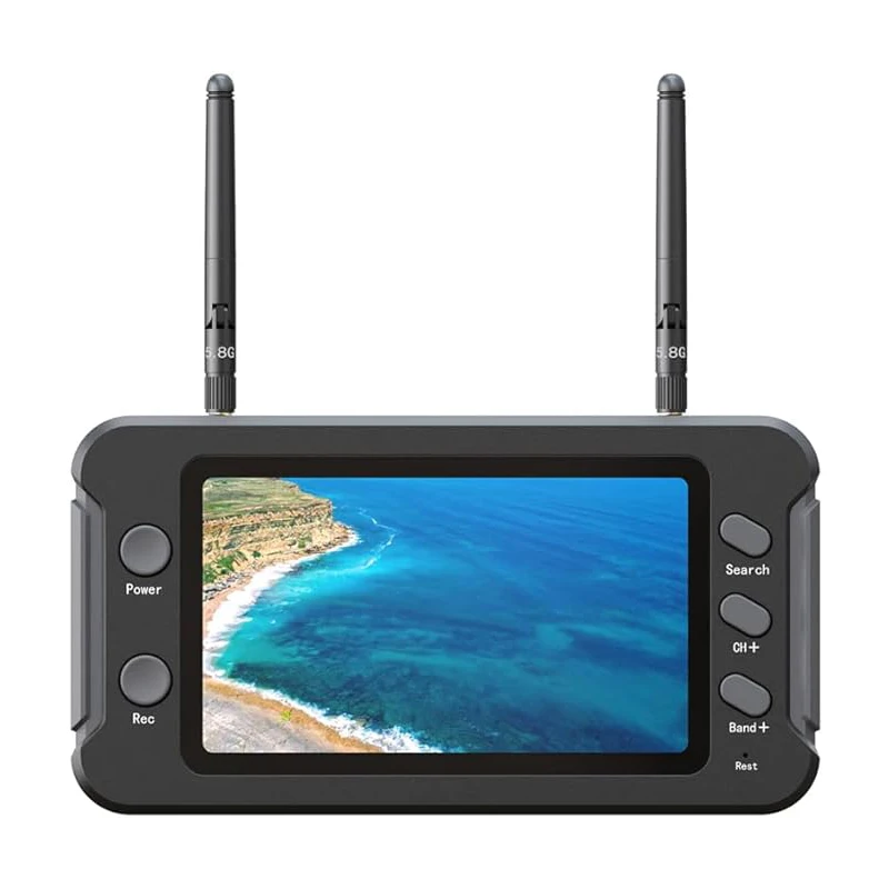 Vue arrière du moniteur FPV 4.3 pouces avec DVR et slots pour carte SD