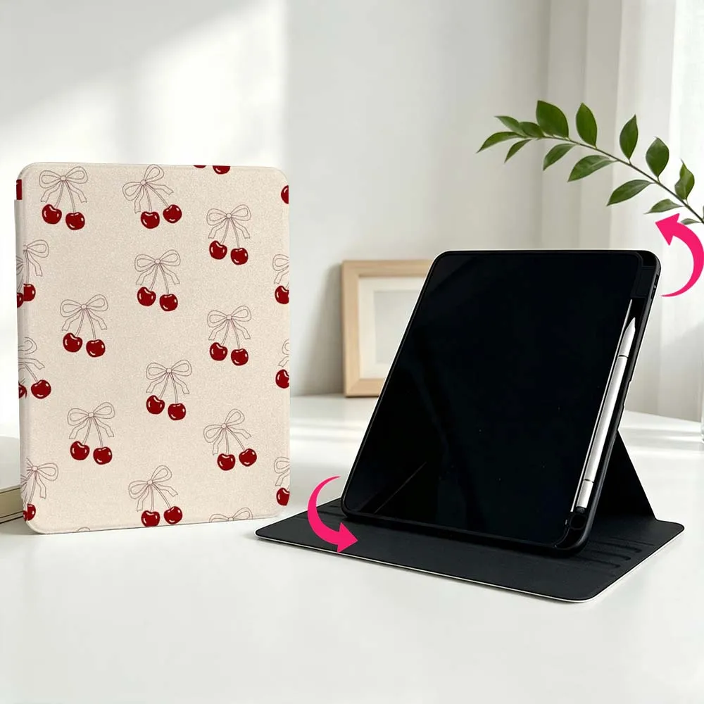 Luxury Cherry 360° Rotation Stylus Storage Tablet Case