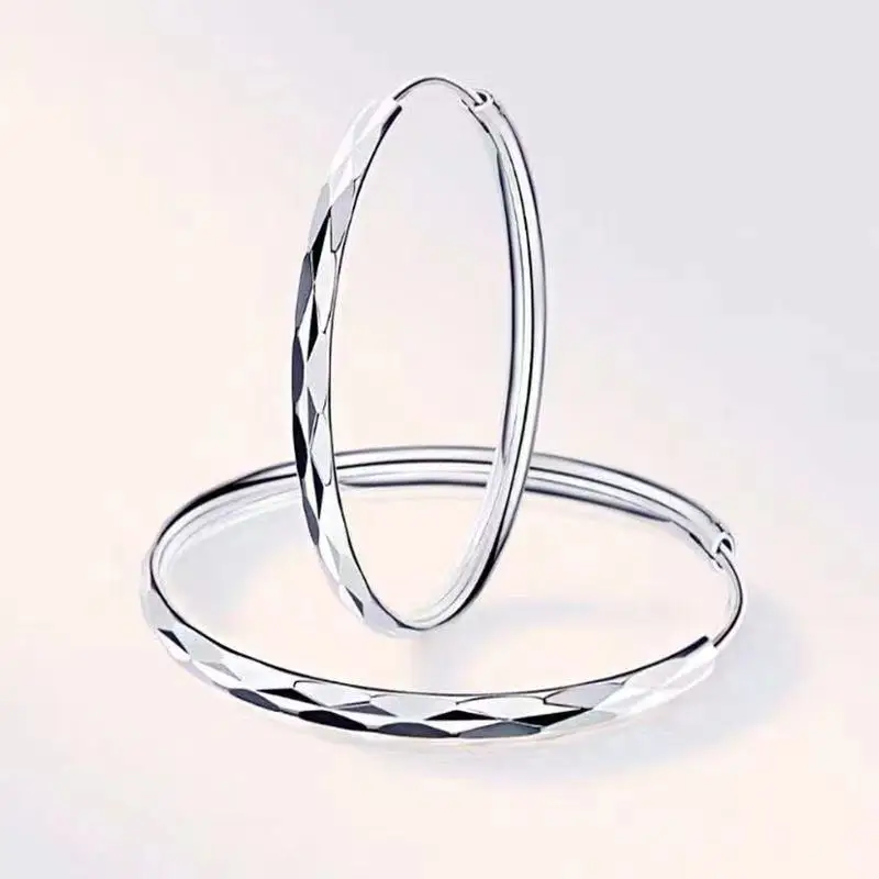 925 Sterling Silver Large Circle Hoop Earrings 3/4/5/6M for Women's Wedding Fine Fashion Jewelry Accessories Party Gifts
