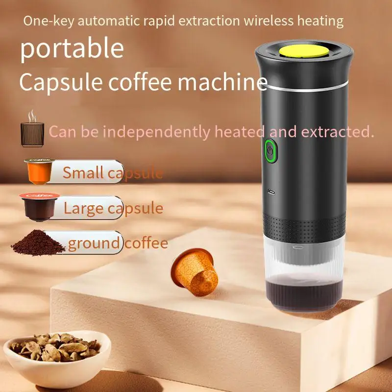 Portable Capsule Maker Machine Electric Small Wireless Heating Pump Coffee Maker 3-In-1 Capsule Powder Travel Coffee