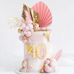 Suit Gold Palm Leaf Paper Fan Happy Birthday Cake Topper Metal Ball Flower Baby Shower Party Cupcake Decor Wedding Cake Toppers
