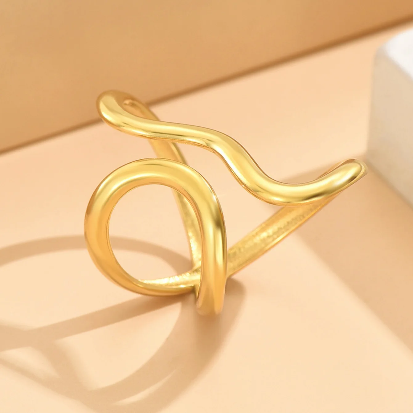 Exquisite Gold-Tone Stainless Steel Statement Ring