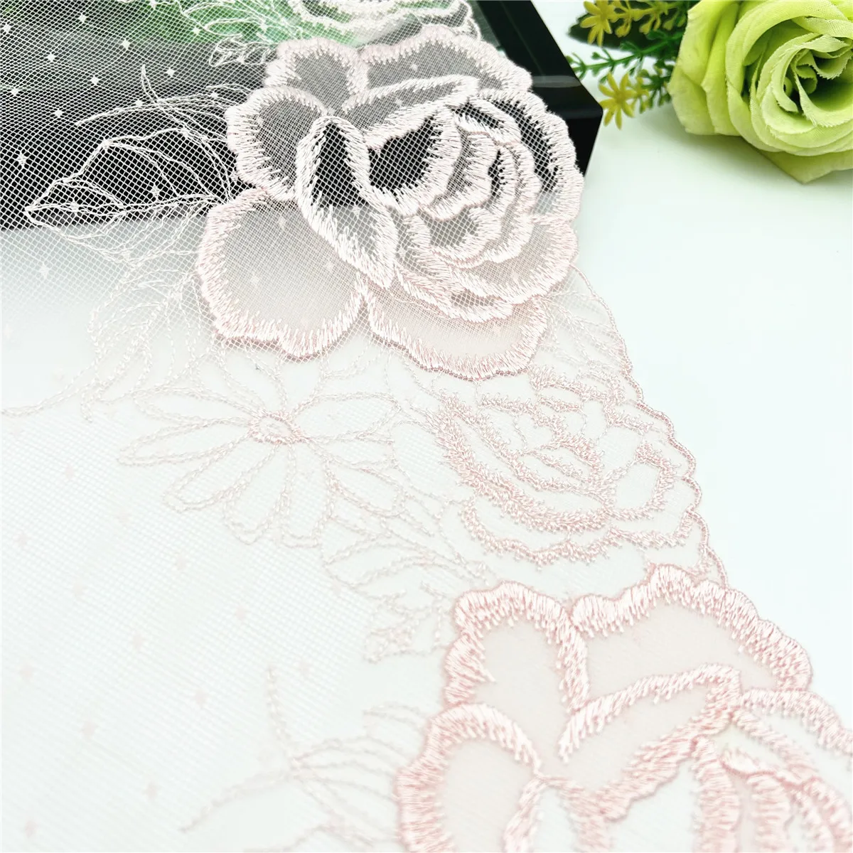 3y/lot Width 7 7/8 inch (20cm) Light Pink Embroidery Lace Trim Skirt Hem Clothes Sewing Material DIY Apparel Dress Fabric 6