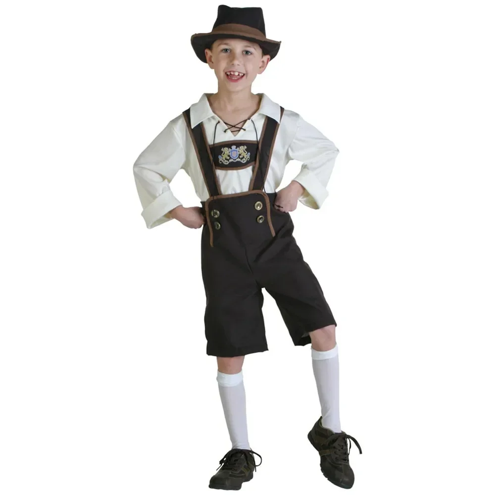 Classic Bavarian Lederhosen Oktoberfest Kids Costume German Beer Boys Outfit Hat Top Suspender Shorts Set Cosplay Halloween,kids cosplay costume