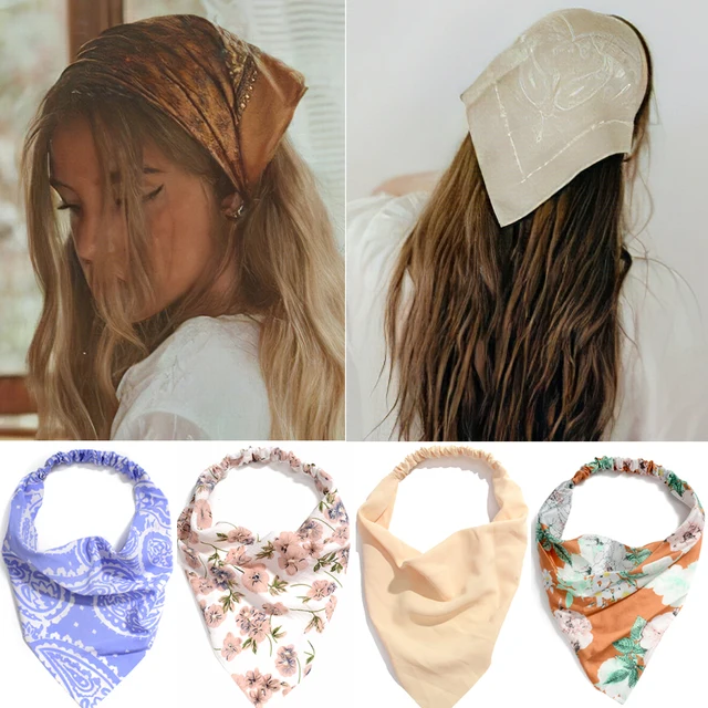 Summer vintage print flower beach bandana hair scarf fashion elastic rubber headbands for women girl