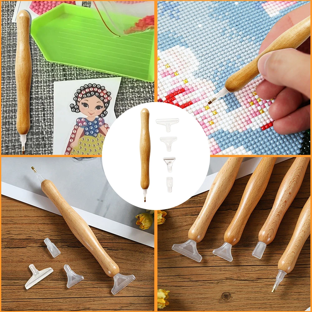 DIY 5D Diamond Stylus Pen Square Round Diamond Painting Tool Handmade Accessories Arts Crafts Wood Handle with Replacement Head