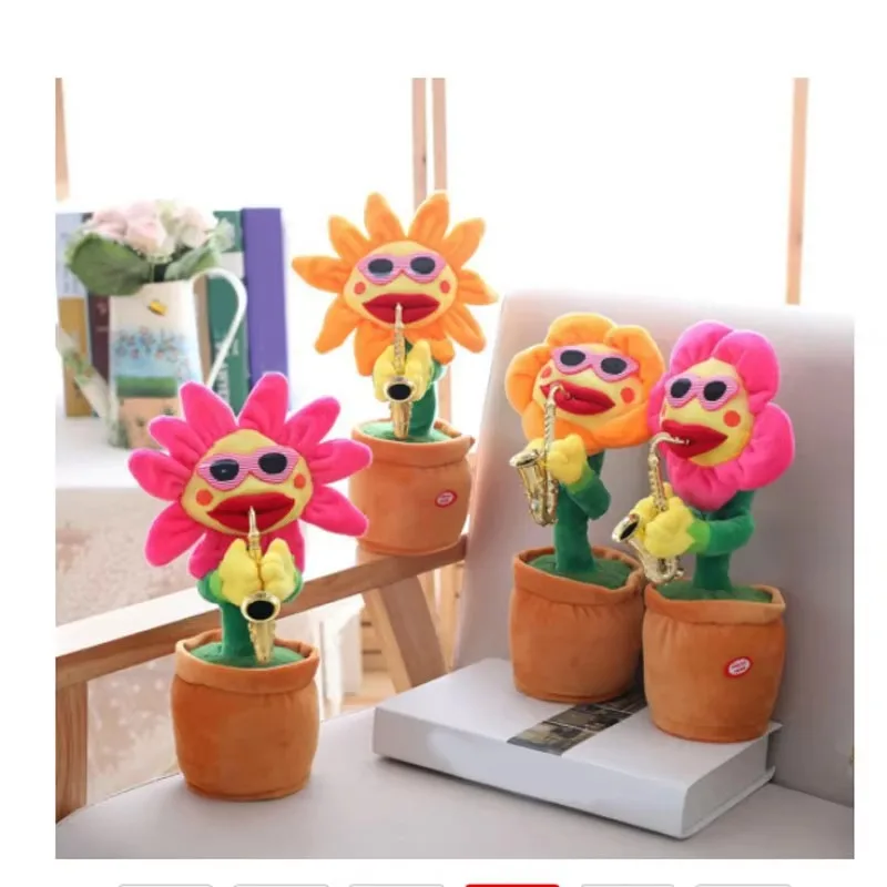 kids toys Singing And Dancing Cactus Sun Flower Toy Simulation Sunflower Dancing Playing Saxophone Bluetooth Musical Plush Toy 4