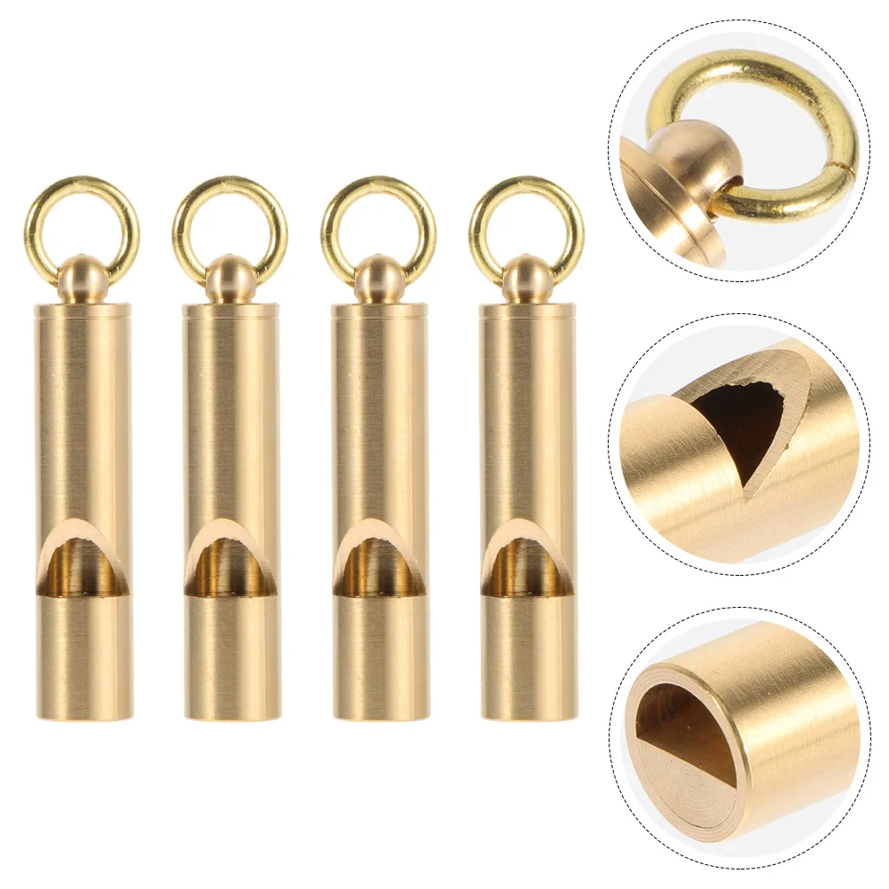 

4 Pcs Vintage Brass Whistle Travel Keychains Kids Blower Toy Survival Emergency Whistles