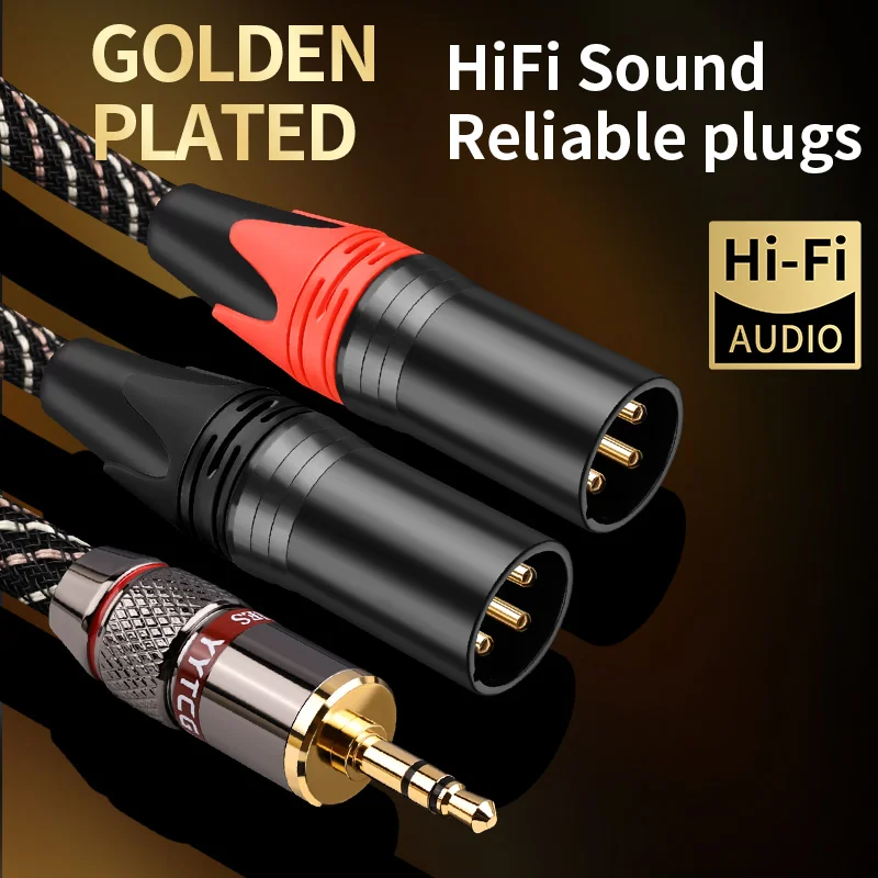 YYTCG HiFi 3.5mm-듀얼 XLR 남성 케이블, PC 헤드폰 앰프 MP3 믹서 콘솔용 고순도 OFC 3핀 밸런스드 오디오 코드