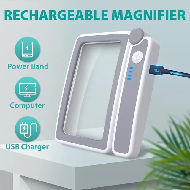 LEDライト付き大型拡大鏡、USB、充電式拡大鏡、ハンドヘルド読書ランプ 