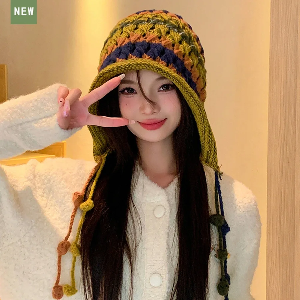 

Colour Plush Hat Cute Thickened Headwear Ear Protector Cap Cartoon Handmade Knitting Woolen Cap Winter Warmth