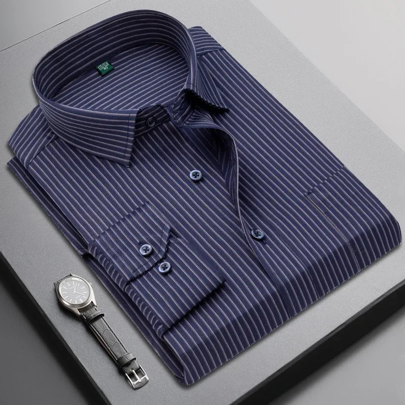 Men Shirt Male Dress Shirts Striped Men's Casual Long Sleeve Business Formal Plaid Shirt camisa social