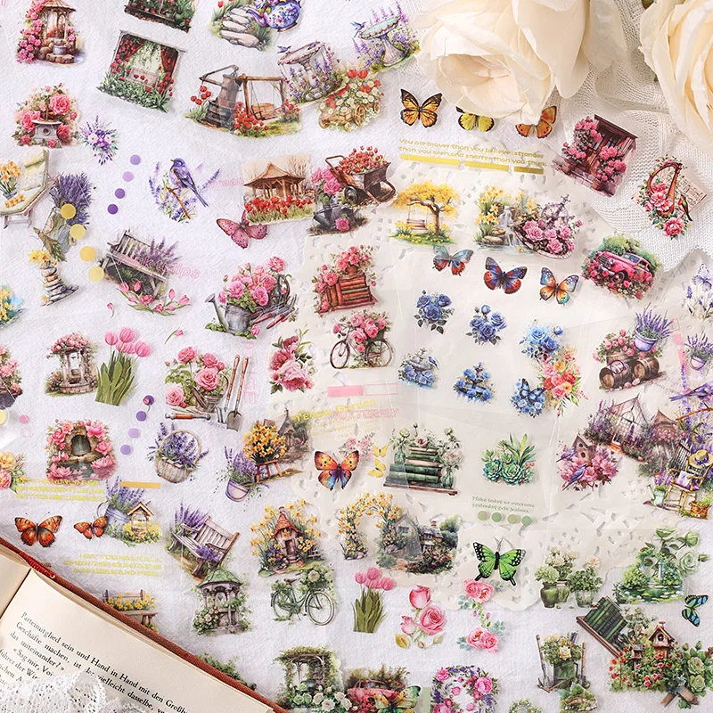Stickers Scrapbooking Supplies 150pcs PET Plants Flowers Stickers Decor Stickers DIY Scrapbooking Junk Journal Collage Album Material Planner Craft Sticker Set
